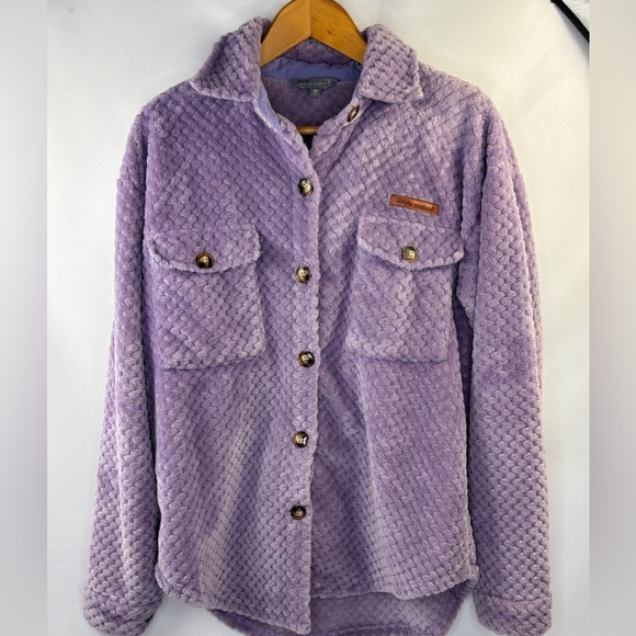 Simply Southern Women's Simply Soft Sherpa Shacket Jacket Lilac Medium - Picture 1 of 9